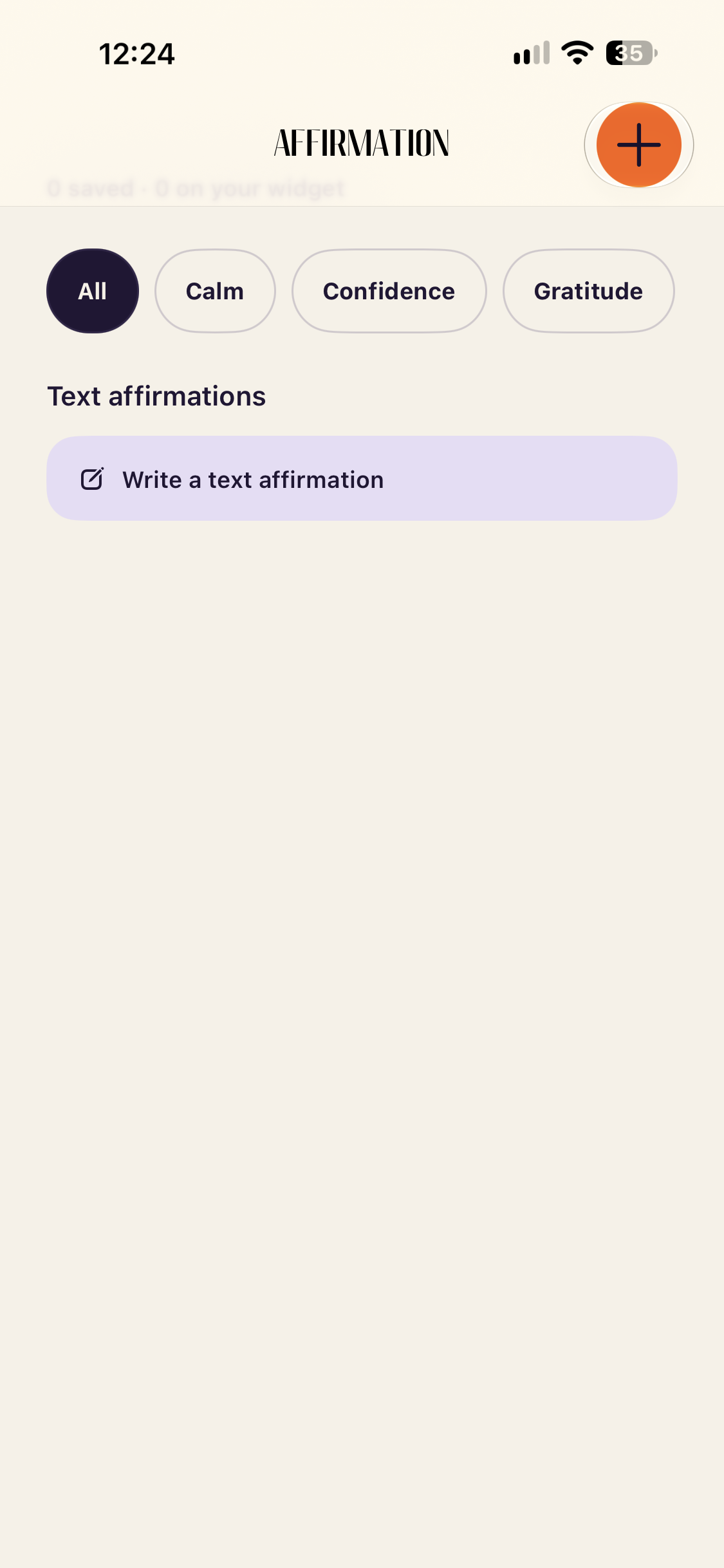 Affirmation screen after scrolling, with the custom serif title centered in the compact navigation bar.