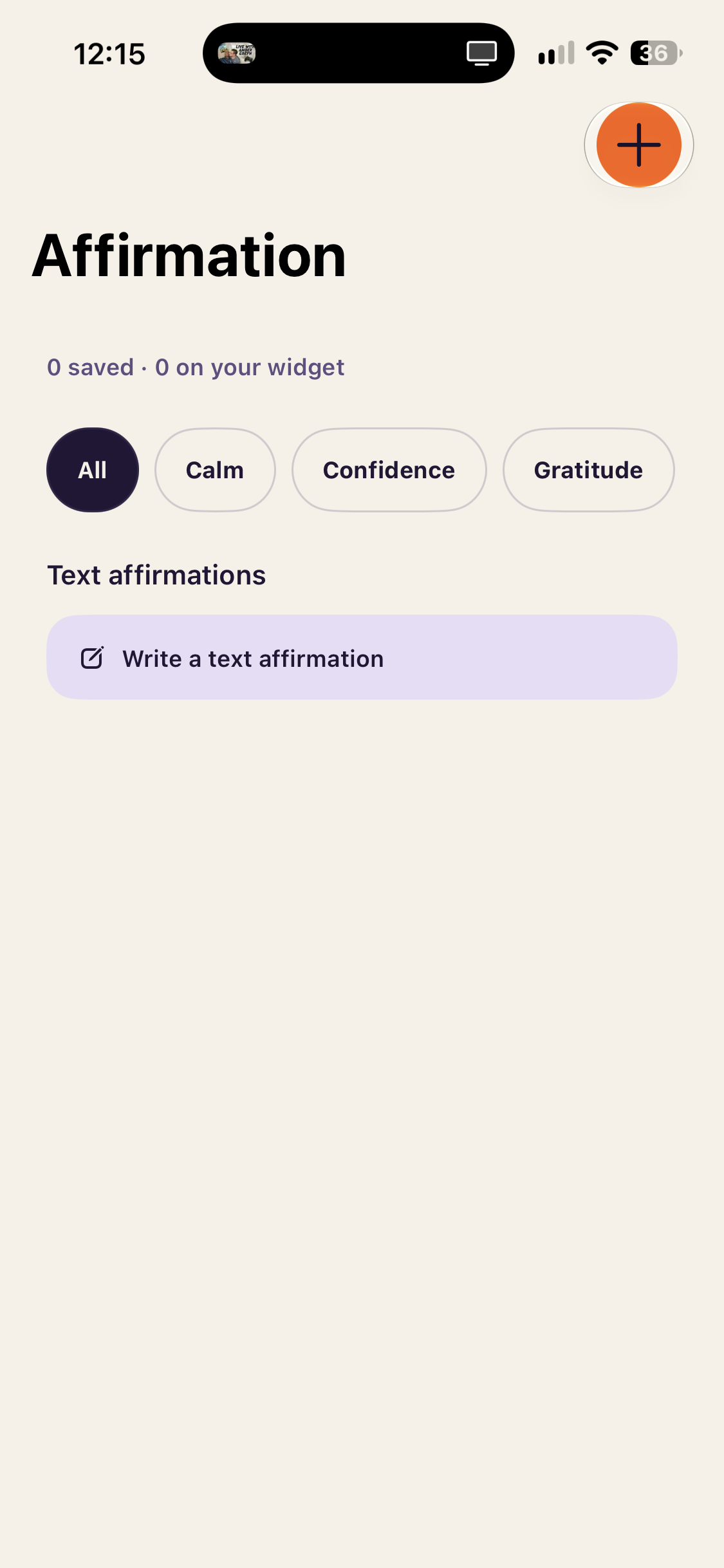 Affirmation screen before customization, with a large, left-aligned title in the default bold system font.